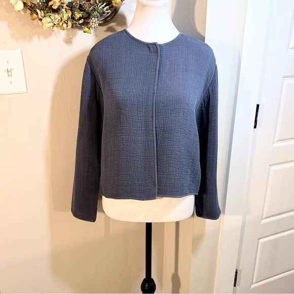 EILEEN FISHER Textured Silk Blend Jacket with Magnetic Closure Sz M - Picture 1 of 11